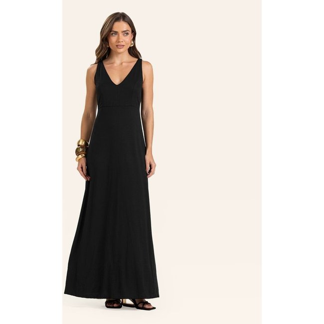 Vestido Feminino Longo Visco Maquinetada Endless Preto