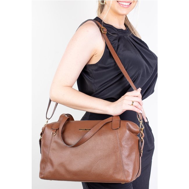 Bolsa Andrea Vinci De Couro Liso Grande Aurora - Whisky