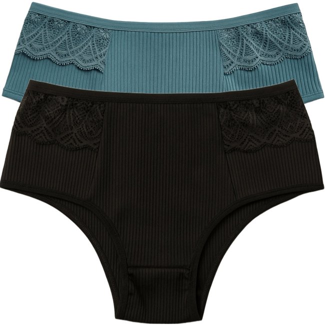 Kit 2 Calcinhas Reflexo Íntimo Com Renda Canelada Lingerie Básica Multicolorida