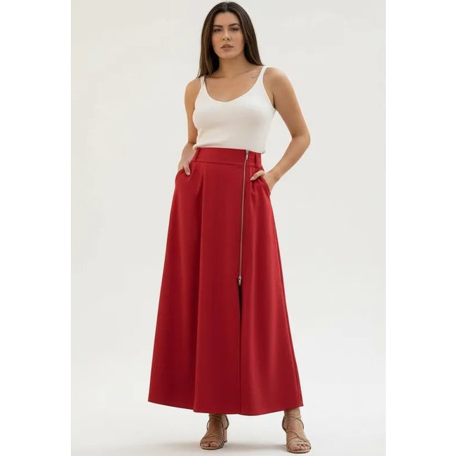 Saia Cabanafree Midi com Zíper Vermelho Vivo