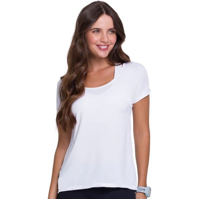 Camiseta Feminina Dry Fit com Manguinha e Barra Alongada nas Costas Selene