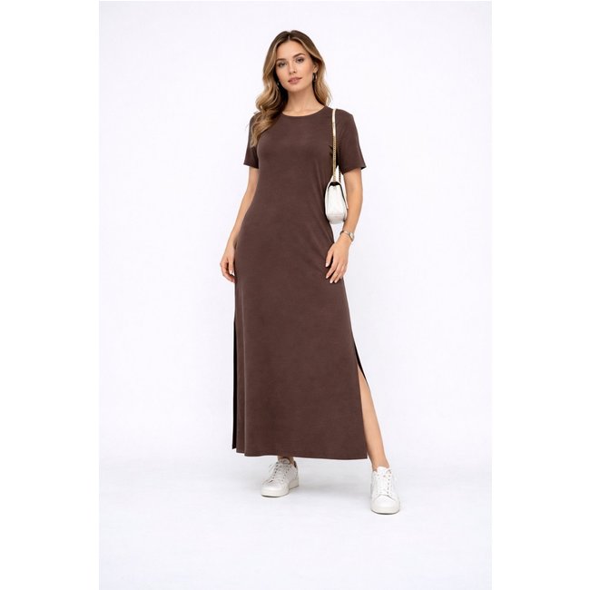 Vestido Longo D Bell Outlet Fashion Com Fenda Marrom