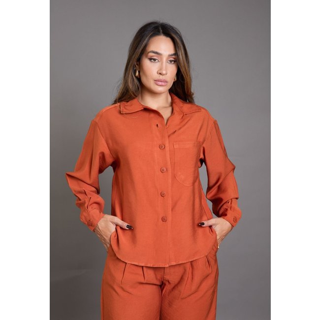 Camisa Manga Longa Feminina Social Em Viscose com Bolso Dialogo Laranja