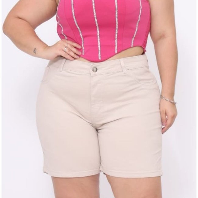 Bermuda Feminina Comprida Jeans Loka Plus Size Caqui Sarja