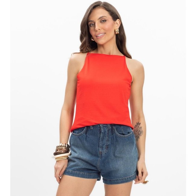Blusa de Alça Visco Maquinetada Feminina Endless Laranja