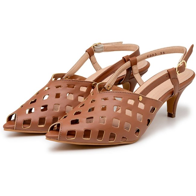 Scarpin Feminino Salto Baixo Fino Slingback 6033 Caramelo