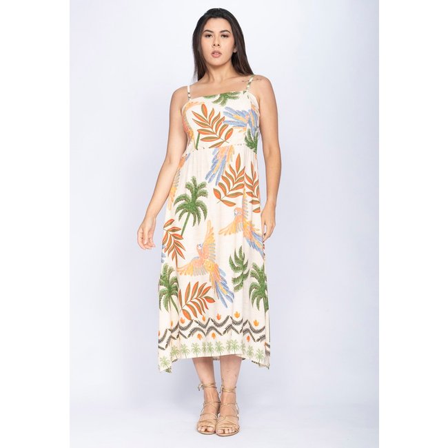 Vestido Midi Amazônia Vital Alça Fina Estampa Uira