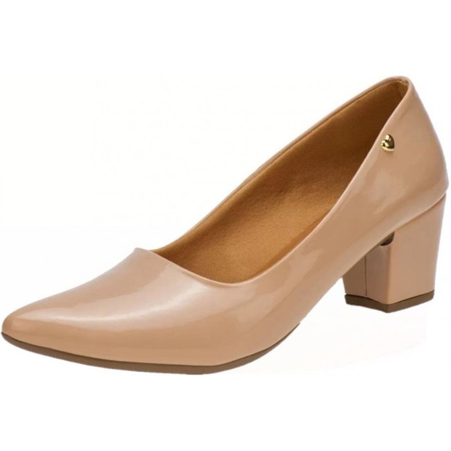 Scarpin Lumiss Salto Grosso Verniz Nude