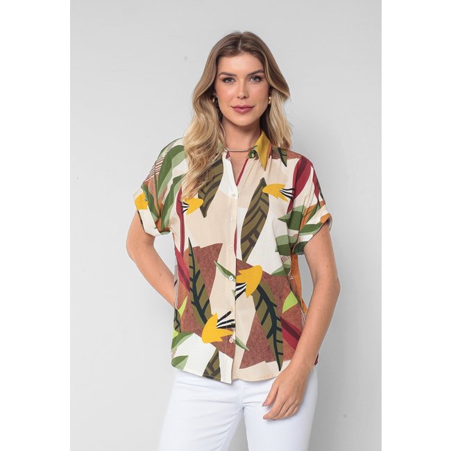Camisa Intens Manga Curta Viscose Bege