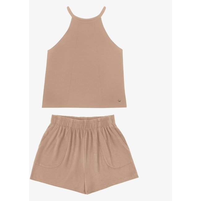 Conjunto Regata com Shorts Feminino Rovitex Marrom