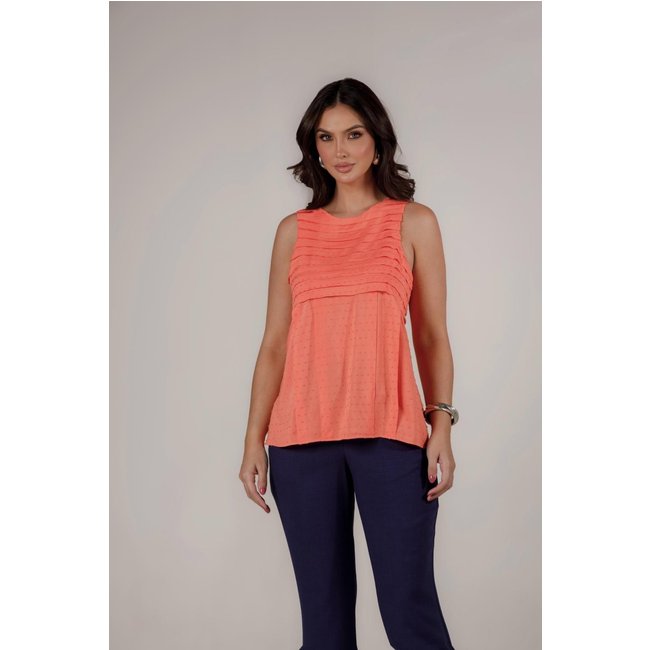 Blusa Regata Com Pregas Laranja