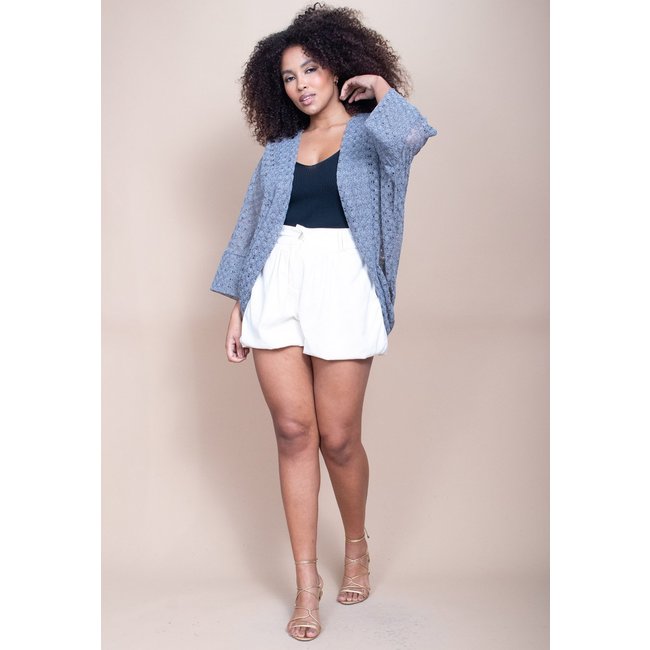 Kimono Cabanafree Ponto Tricot Manga Ampla Cinza
