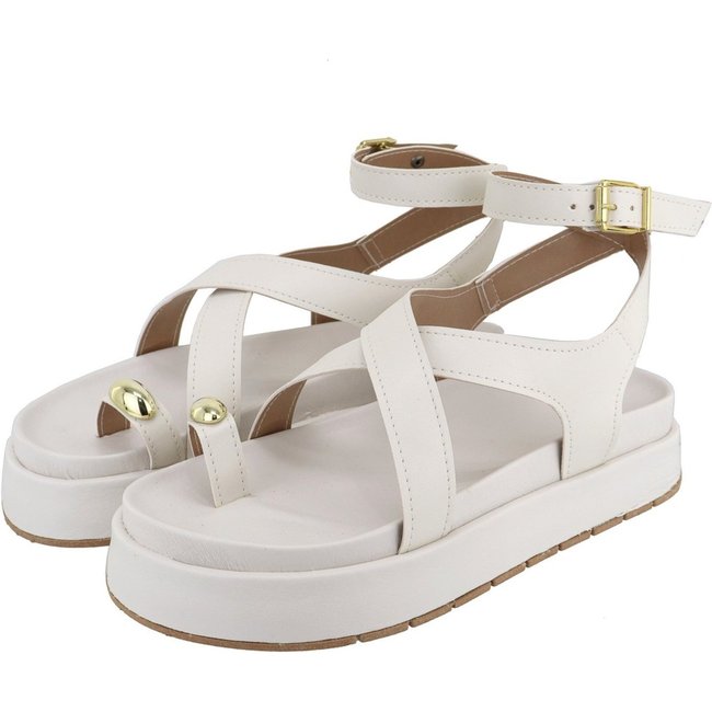 Sandália Papete Feminina em X Plataforma Sola Alta Off White Tellini Store
