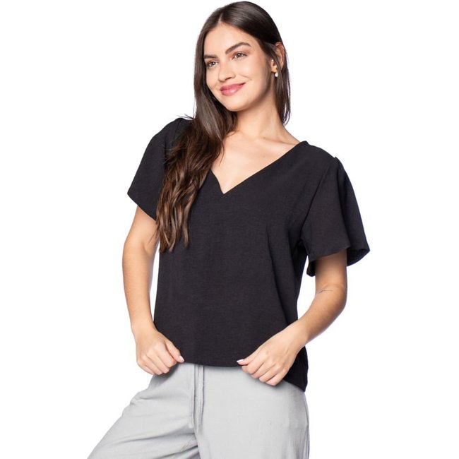 Blusa Feminina Averzzy Manga Sino Preto