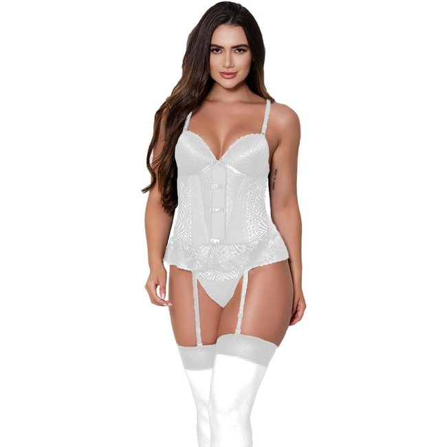 Espartilho Tetê Variedades Sexy Com Bojo Meia 7/8 Lingerie Calcinha Feminina Branco