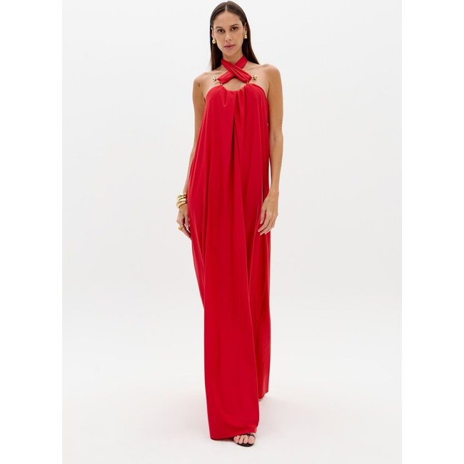 Vestido Longo Frente Única Com Metais Lança Perfume