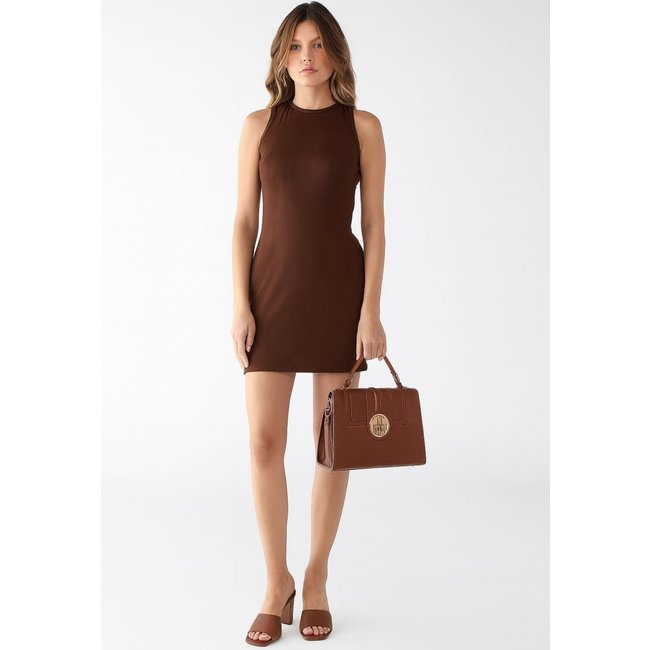 Vestido Curto Levosch Com Amarração Atrás Ribana Marrom