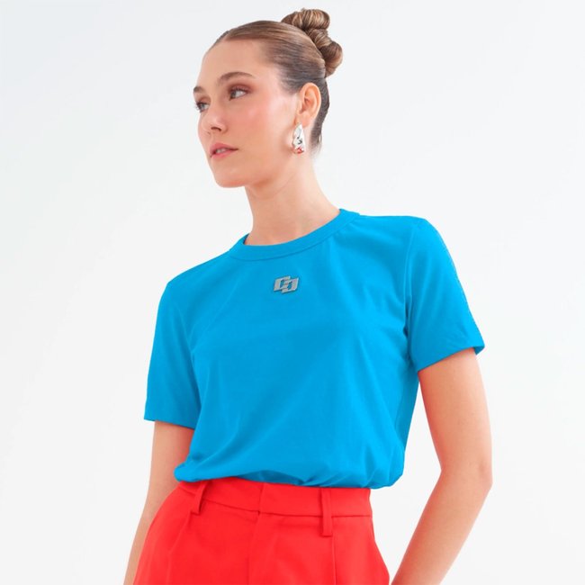 Camiseta Colcci Iconic Metal Pr26 Azul Cute Feminino