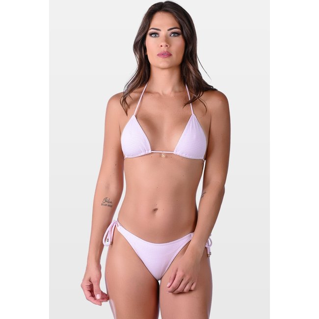 Biquíni Summer Soul Cortininha Ripple Sem Bojo Com Amarração Texturizado Rosa Claro