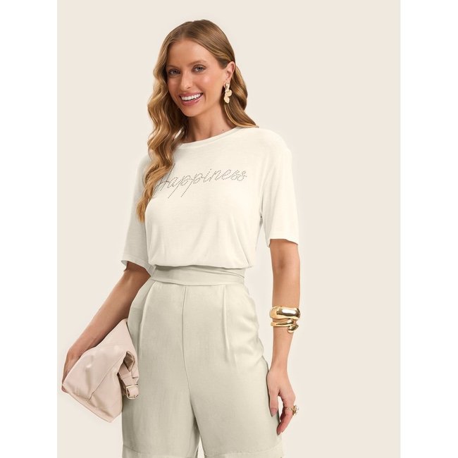 Blusa Feminina Manga Curta Visco Tricot Rovitex Bege