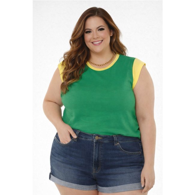 T-Shirt Plus Ombreira D Bell Outlet Fashion Bicolor Verde