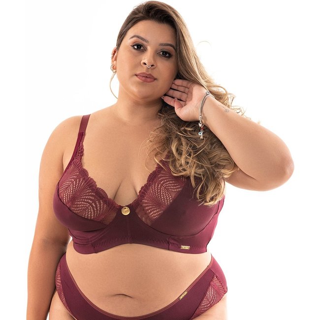 Sutiã IMI Lingerie Sem Bojo Reforçado Plus Size Conforto Renda Bell Vinho