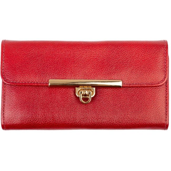 Carteira feminina de couro liso Kate 10,5x19,5cm - Vermelho