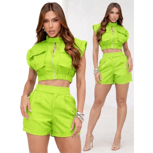 Conjunto Feminino Divina Gata Cropped Cargo e Shorts - Verde WGSN