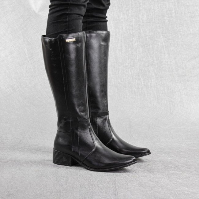 Bota Feminina Miuzzi Montaria Bico Oval Zíper Lateral Preto