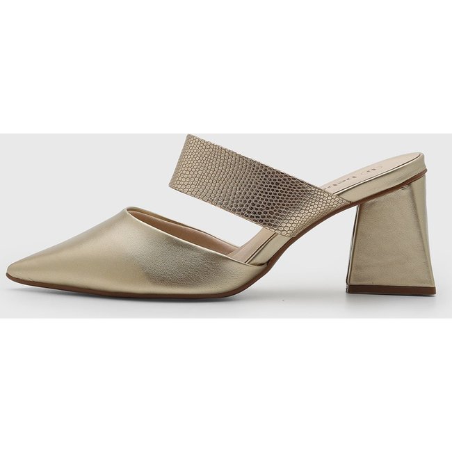 Scarpin Feminino cê Bico Fino Salto Bloco Dourado