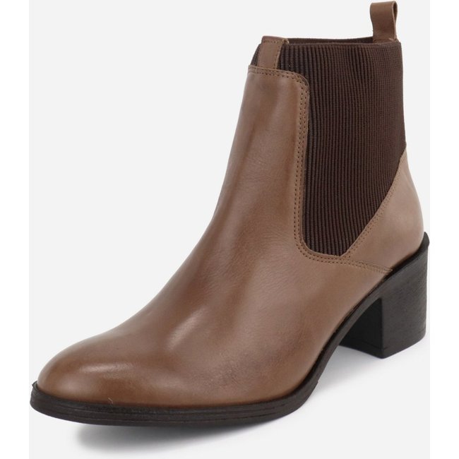 Bota Maria Paua Store Chelsea Moda Feminina Em Couro Cano Curto Salto Bloco Marrom