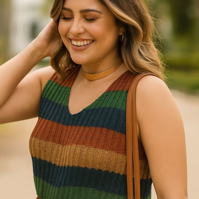 Regata Listrada FMF em Tricô Feminina Moda Casual Estilo e Conforto Verde
