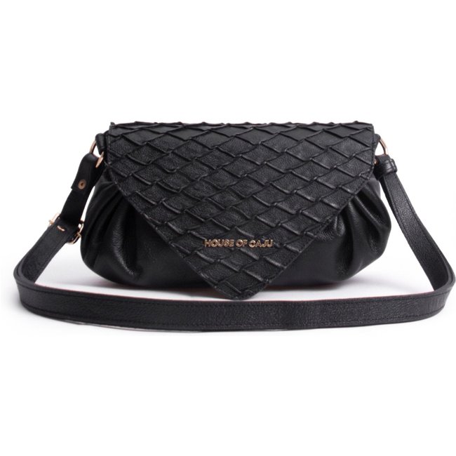 BOLSA FEMININA EM COURO TRANSVERSAL PRETA “POLLY D'AVILA”