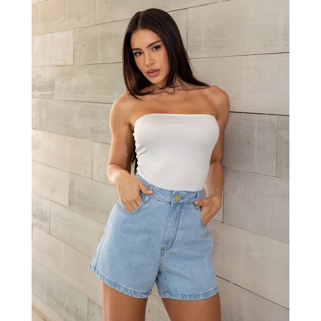 Shorts Jeans Mom Feminino Cintura Alta Básico 70101 Clara Consciência