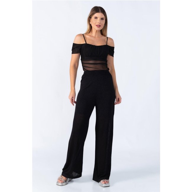 Calca pantalona fios de lurex Preto