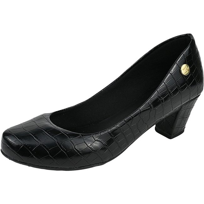 Scarpin Bico Redondo D.S Tamanhos Especiais Croco Preto