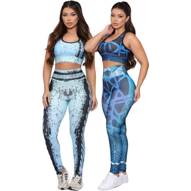 Kit 2 Conjuntos Feminino Fitness Academia Calça e Top Feminino Cintura Alta Premium