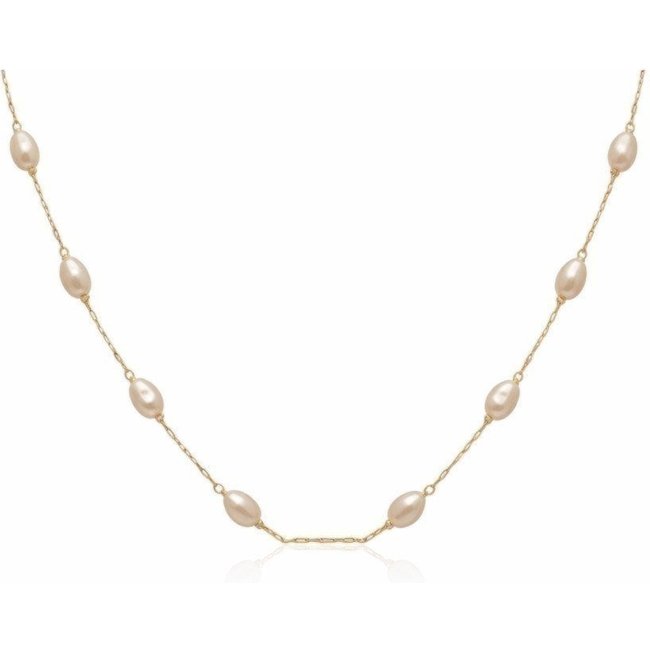 Gargantilha Perolas oval Banhada a Ouro 18k