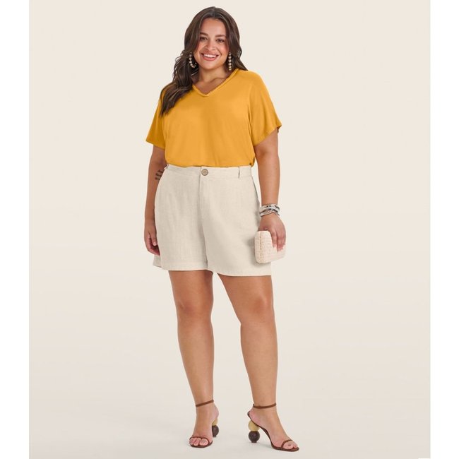 Blusa Manga Curta em Viscotorcion Secret Glam Amarelo