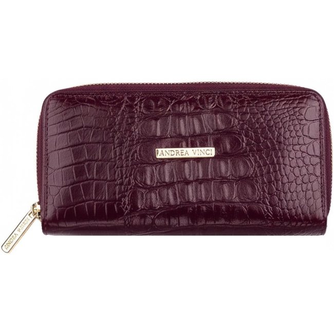 Carteira feminina de couro croco Tinna 10x19cm - Marsala