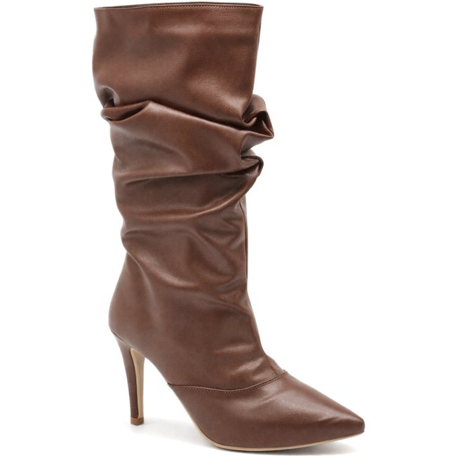 Bota Feminina Cano Longo Slouchy Salto Alto Fino Sete Sales 1714 Cacau