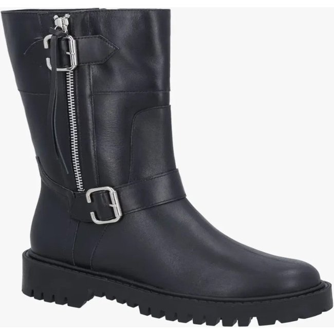 Bota Luiza Barcelos Montaria De Cano Medio Em Couro Preto Com Detalhes Biker