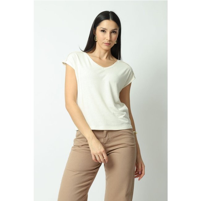 Blusa Decote V Detalhe Ombro Off White P Gazzy