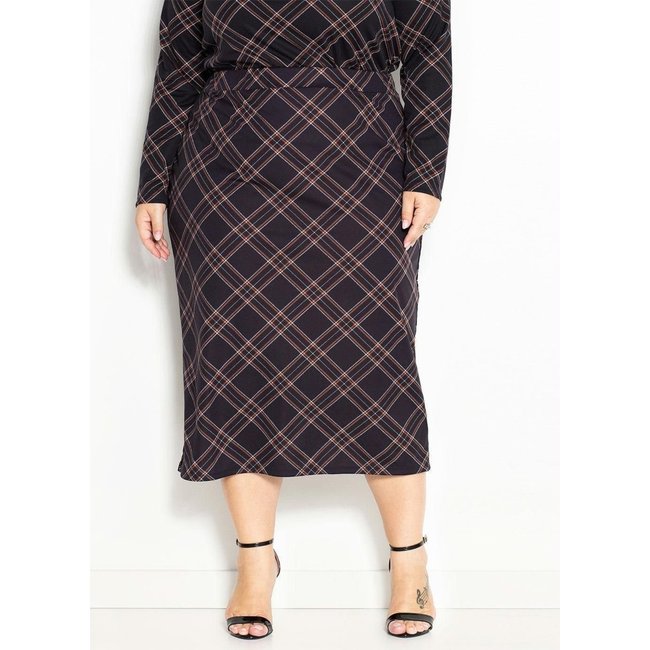 Saia Lápis Com Fenda Plus Size Xadrez Preta Marguerite