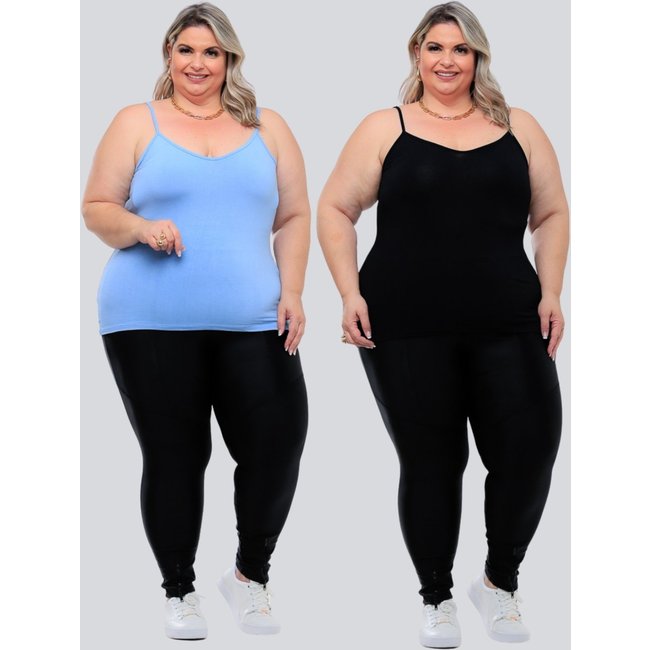 Kit 2 Peças Regata Plus Size Feminina Básica GARAIS MODA Alcinha Fina Leve estilo Casual moda Verão Blogueira Preto Azul