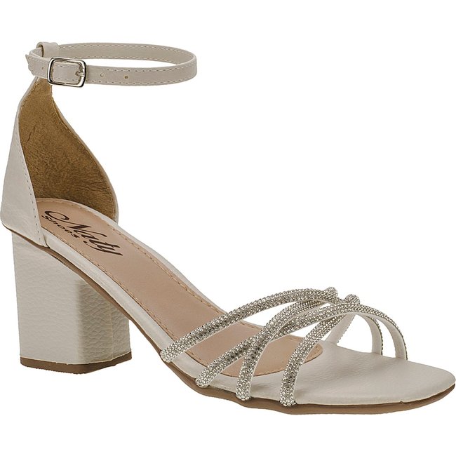 Sandália Feminina 7,5 cm Trançado com Strass Off White Casual Social
