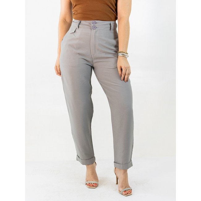 Calça Feminina Alfaiataria Mom Barra Dobrada Bolso Social Anticorpus