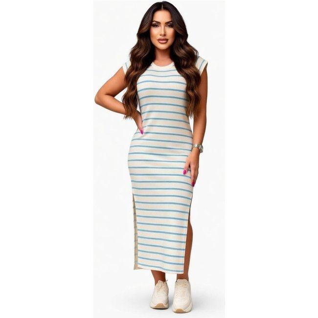 Vestido Longo D Bell Outlet Fashion com Listras Azul