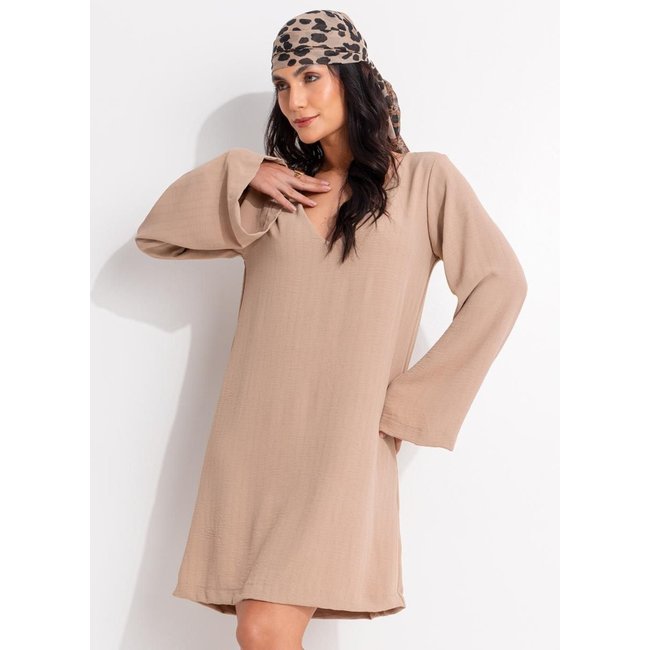 Vestido Em Crepe Plano Quintess Bege