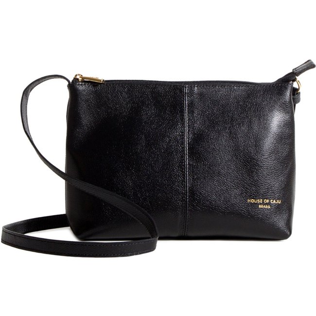 BOLSA FEMININA EM COURO TRANSVERSAL PRETA "ESTER SEMEDO"""